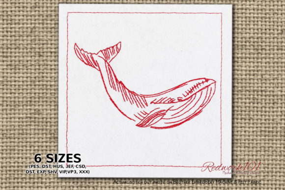Blue Whale in Ocean Embroidery Design