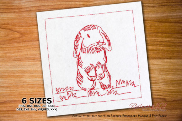 Cute Standing Rabbit: A Charming Redwork Embroidery Gem