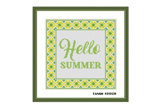 Hello Summer Cross Stitch Green Ornament